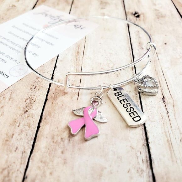 Breast Cancer Awareness Bracelet, Pink Ribbon, Motivational Gift - Picture 9 of 12